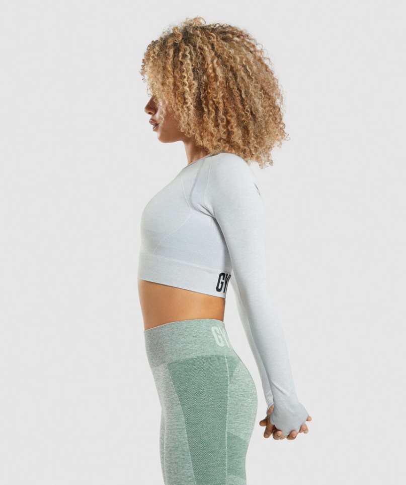 Women's Gymshark Flex Sports Long Sleeve Cropped Tops Light Grey | NZ 1ZCFMN